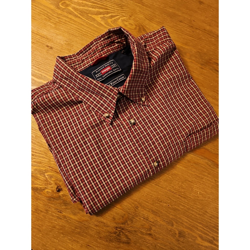 Wrangler Cool River Cotton Shirt 2XL Plaid Button Down Long Sleeve Outdoor West